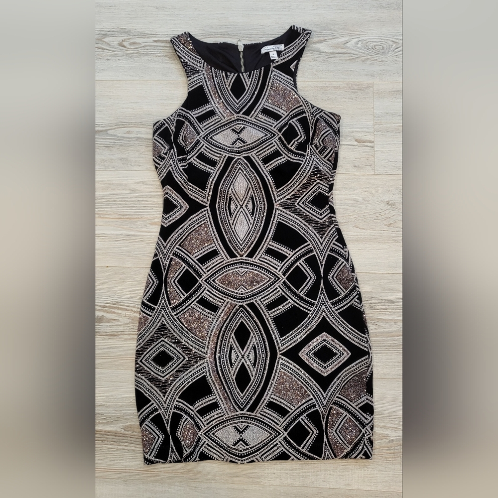 Speechless One Shoulder Dress with Black and Cream Patterns